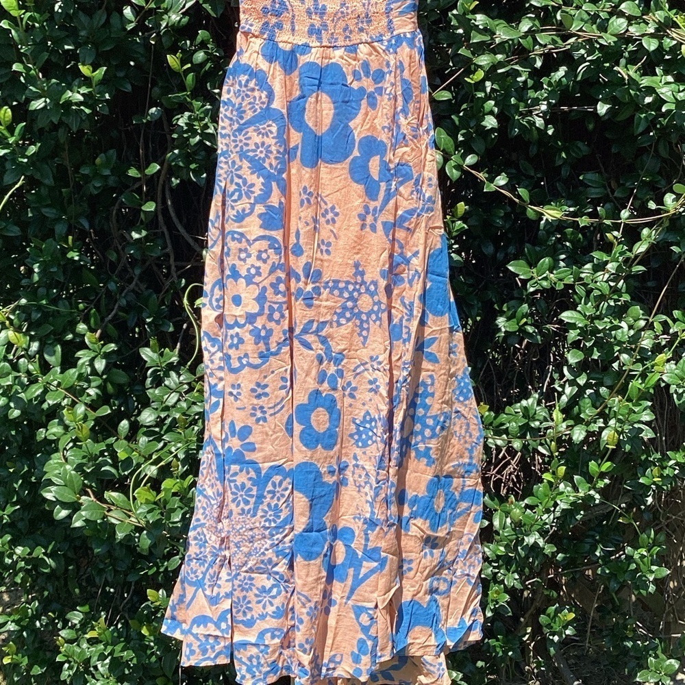 NWT Free People Ultraviolet Backless Floral Dress - Blue and Peach Size Medium 8 - Picture 4 of 10